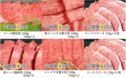 【定期便-6ヶ月】石見和牛プレミアム定期便(焼肉・ステーキ・すき焼き)総重量約6.3kg島根県邑南町344000肉牛肉