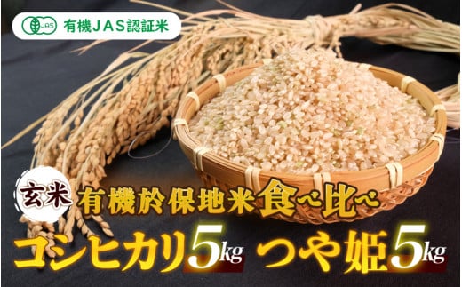 令和7年産  有機JAS 有機於保地米 【玄米】食べ比べ(コシヒカリ5kg・つや姫5kg)島根県邑南町43000米・パン白米