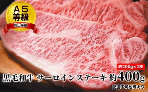 A5等級 黒毛 和牛 サーロインステーキ 約400g(約200g×2枚)岡山県産岡山県赤磐市18000肉牛肉