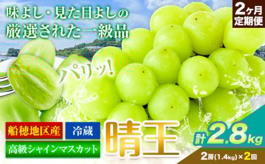 高級 シャインマスカット 2ヶ月 定期便【2026年先行予約】ぶどう 晴王  岡山県産(2房 1.4kg×2ヶ月計2.8kg)《2026年9月上旬-10月末頃出荷(土日祝除く)》 ハレノフルーツ マスカット  岡山県 浅口市