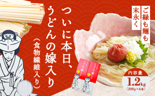 ついに本日、うどんの嫁入り(食物繊維入り) 1.2kg(200g×6束)タナカ製?所 岡山県浅口市 岡山県 浅口市《30日以内に出荷予定(土日祝除く)》小麦粉(国産、オーストラリア産)イソマルトデキス