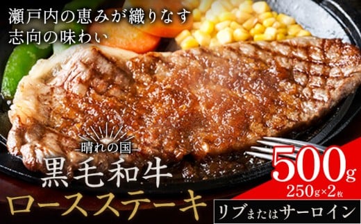 リブ or サーロイン ステーキ 500g 数量限定 牛肉 冷凍 黒毛和牛 《30日以内に出荷予定(土日祝除く)》 個別 取分け 小分け 個包装 赤身 霜降り 岡山県 矢掛町 牛 牛肉 和牛 ステーキ グルメ 小分