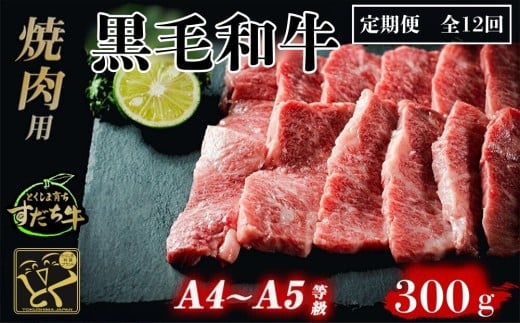 定期便 12回お届け すだち牛黒毛和牛(焼肉用)300g 合計3.6kg 国産 牛肉 焼き肉 焼肉 赤身 冷凍 お肉 肉 ブランド 和牛 霜降り カット 人気 定期便徳島県鳴門市120000肉牛肉