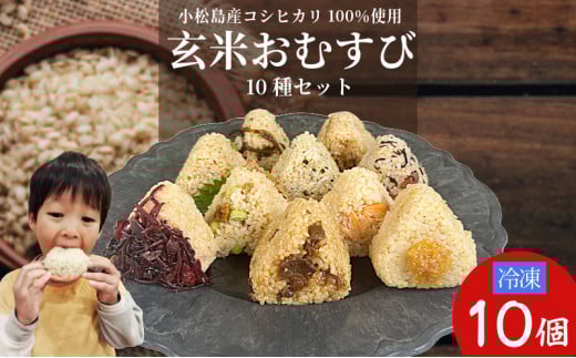 玄米 おむすび 10種セット10個 コシヒカリ おにぎり ご飯 ごはん 令和7年産 新米 米 こめ 玄米 鮭 じゃこ 阿波牛 ゆず みそ うめ ひじき きくらげ おかか レンジ 国産 冷凍おにぎり 簡単 調理