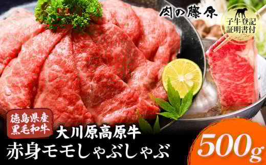 大川原高原牛 赤身モモしゃぶしゃぶ  500g 株式会社肉の藤原《30日以内に出荷予定(土日祝除く)》徳島県 佐那河内村 和牛 希少 佐那河内 さなごうち 大川原高原 牛肉  赤身 もも肉 贅沢 あっさ
