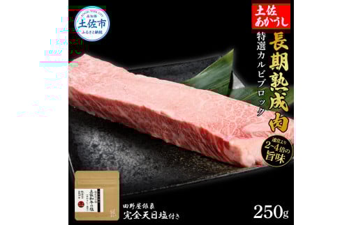 特選 カルビブロック 土佐あかうし 長期熟成肉 250g 田野屋銀象 完全天日塩付き カルビ 牛肉 ブロック 肉 お肉 和牛 国産 牛 熟成肉 ブロック肉 豪華 贅沢 真空パック 冷凍配送高知県土佐市210