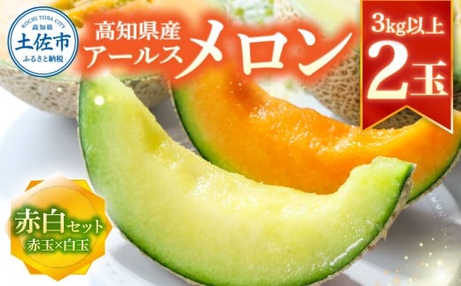 高級土佐アールスメロン2玉入り メロン めろん 赤白セット 赤玉×白玉 3kg以上 舐瓜 果物 くだもの フルーツ デザート スイーツ おやつ 高級 常温 配送高知県土佐市15000果物・フルーツメロン