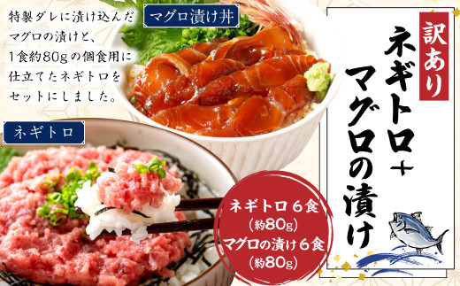 【訳あり】ネギトロ 約80g×6パック+マグロの漬け 約80g×6パック ねぎとろ マグロ まぐろたたき 手巻き 漬け 丼 海鮮 個包装 高知県 香美市高知県香美市15000魚介・海産物鮮魚