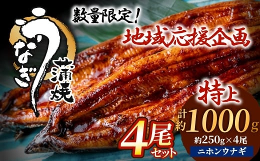 うなぎ蒲焼き4尾セット(約250g×4尾セット)【魚住商店】_HA1494福岡県宗像市16000魚介・海産物うなぎ
