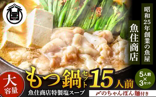もつ 1.5kg 特製 塩もつ鍋 満足15人前 (5×3セット)【魚住商店】_HA1566福岡県宗像市15000鍋セット・総菜・加工食品カレー・シチュー