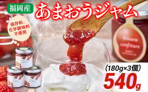 福岡産 あまおうジャム 合計540g 180g×3個 あまおう イチゴ いちご ジャム 朝食 食パン 果物 フルーツ アイス  加工食品 詰め合わせ フルーティー 果肉 風味 食感 こだわり 大木町産 南国フルー