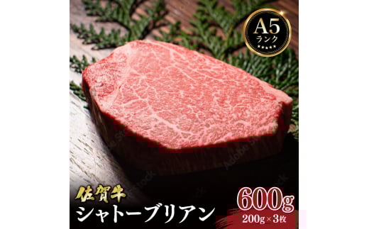 佐賀牛シャトーブリアン600g (200g×3枚) / 佐賀 大町町 肉 お肉 牛肉 フィレ ヒレ ステーキ シャトーブリアン 贈答 ブランド牛 A5 国産 霜降り ギフト グルメ 国産牛 特産品 お祝い 贈り物 ステ