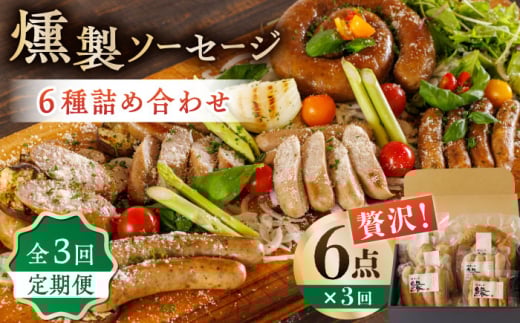 【3回定期便】燻製 ソーセージ 6種詰め合わせ セット 国産 熊本産 スモーク ソーセージ フランクフルト ウインナー やまいも くんせい くん製 豚肉 おつまみ 酒の肴 酒のあて ビール や お酒