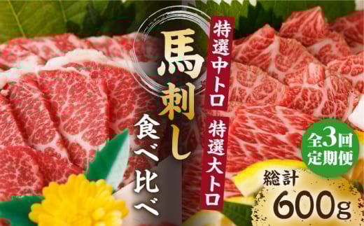 【3回定期便】特選霜降り馬刺し 中トロ大トロ2種食べ比べセット 計200g(各1pc)+タレ小 馬刺し 特選霜降り馬刺し 馬刺し 馬肉 桜肉 馬 肉 特選 霜降り 中トロ 大トロ タレ付き 冷凍 おつま