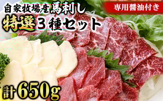 【熊本名物】自家牧場産 馬刺し特選3種セット 特選霜降り360g 赤身240g たてがみ50g(専用醤油付き)熊本県南関町48000肉ジビエ