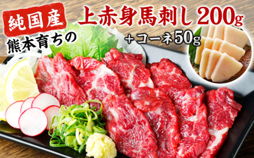 上赤身馬刺し200g(100g×2ブロック)+コーネ50g 《30日以内に出荷予定(土日祝除く)》 【純国産熊本肥育】熊本県長洲町10000肉ジビエ