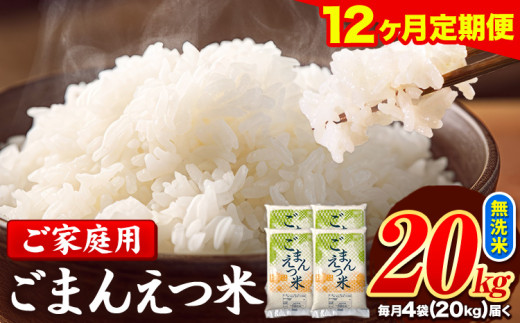 【12ヶ月定期便】訳あり 米 無洗米 ごまんえつ米 20kg 5kg×4袋 米 こめ 定期便 家庭用 備蓄 熊本県 長洲町 くまもと ブレンド米 熊本県産 訳あり 常温 配送 《1月から出荷開始》熊本県長洲町5580