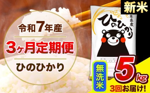 新米 令和7年産 ひのひかり 【3ヶ月定期便】 無洗米  5kg (5kg×1袋) 計3回お届け 《1月から出荷開始》 熊本県産 無洗米 精米 ひの 米 こめ お米 熊本県 長洲町熊本県長洲町39000米・パン白米