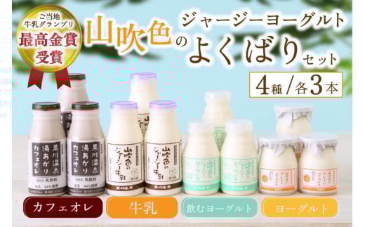 黒川温泉発 山吹色のジャージーヨーグルト よくばりセット【FOODEX JAPAN 最高金賞】 4種 ジャージー牛乳 飲むヨーグルト 牛乳 カフェオレ ヨーグルト プレーンヨーグルト 詰め合わせ アソー