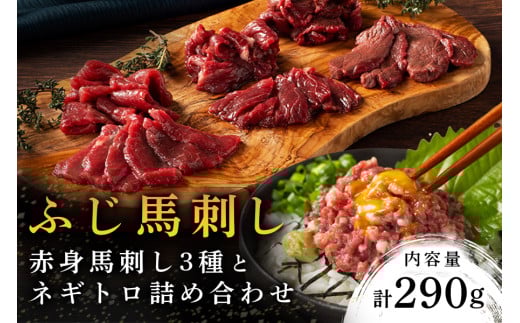 【ふじ馬刺し】 赤身馬刺し3種とネギトロの詰め合わせ 290g ふじ馬刺し ロース ランプ 上赤身 ネギトロ 熊本 馬刺し セット 詰め合わせ 食べ比べ セット 馬肉 馬 生食用 肉刺し フジチク ギフ