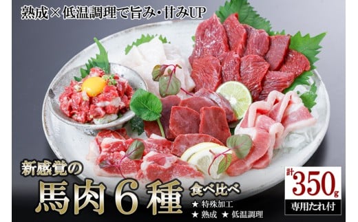 【令和8年1月出荷分】厳選 馬肉 盛り合わせ 6種 350g 赤身 フタエゴ ハツ サガリ ユッケ コウネ 特許製法 氷温熟成 低温調理 レア 小分け 焼くだけ簡単 専用醤油 タレ付 真空パック 熊本 小国