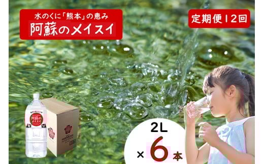 【ふるくま】定期便 12回 阿蘇のメイスイ 阿蘇山 天然水 2L × 6本 1ケース  熊本 阿蘇 水 みず 飲料 くまモンラベル 熊本県 ミネラルウォーター 非加熱殺菌 賞味期限2年 730日 備蓄 保存用熊本