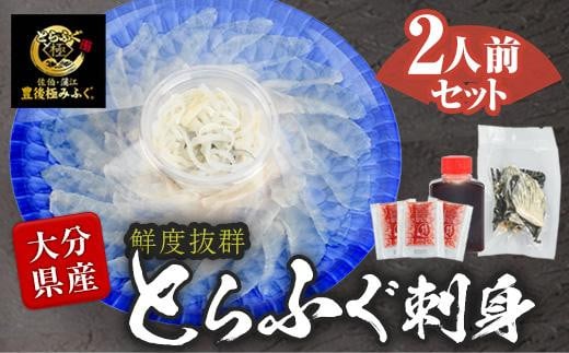 <着日指定必須>豊後とらふぐ刺身セット 極みフグ ポン酢 薬味 付き (2人前) ふぐ ふぐ刺しし ふぐ刺身 刺身 ヒレ ヒレ酒 皮 鮮魚 冷蔵 養殖 国産 大分県 佐伯市【DK11】【エイコー水産】大