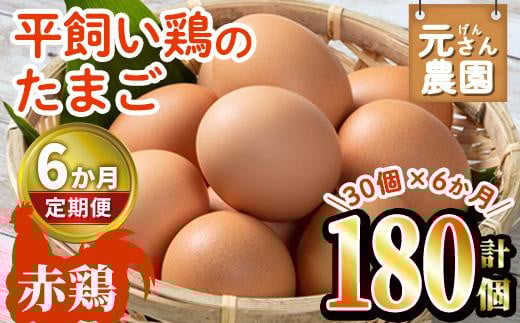 <定期便・全6回 (連続)>平飼い赤鶏のたまご (総量180個・S-Mサイズ30個×6回) 元さん農園 卵 玉子 卵かけご飯 玉子焼き 平飼い 鶏 鶏卵 養鶏場直送 朝採れ 新鮮 大分県 佐伯市 【GE005】【 (株)