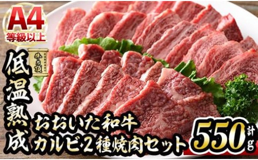 おおいた和牛 カルビ 2種焼肉セット (合計550g・赤身カルビ250g+カルビ300g) 国産 牛肉 肉 霜降り 低温熟成 A4 和牛 ブランド牛 焼肉 BBQ 冷凍 大分県 佐伯市【DH211】【(株)ネクサ】大分県佐伯市2100