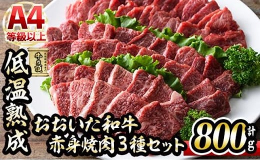 おおいた和牛A4ランク以上!赤身焼肉セット(合計800g・3種) 国産 牛肉 肉 霜降り 低温熟成 A4 和牛 ブランド牛 BBQ 冷凍 大分県 佐伯市【DH234】【(株)ネクサ】大分県佐伯市27000肉牛肉