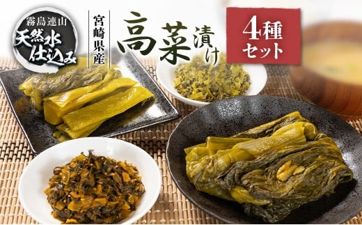 「霧島連山」天然水仕込みの高菜漬け 4種 食べ比べ セット 宮崎県産宮崎県10000鍋セット・総菜・加工食品漬物・梅干・キムチ