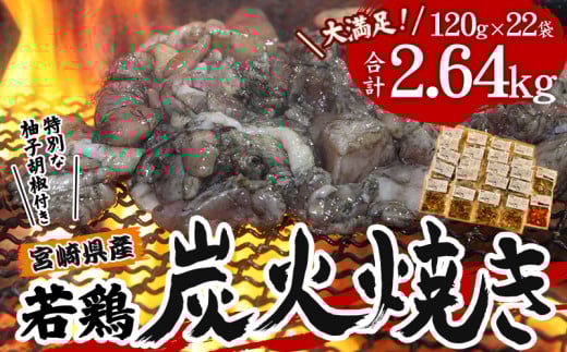 宮崎県産 若鶏 炭火焼 計2.64kg 大満足22パック 宮崎の名店「小料理ひゅう」_M210-003_01宮崎県宮崎市24000肉鶏肉