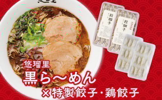 悠瑠里黒ら〜めん4食セット×悠瑠里特製餃子2P×鶏餃子2P_M293-014宮崎県宮崎市19000麺ラーメン