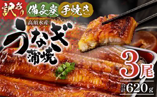 【訳あり】高須水産 備長炭手焼き蒲焼3尾(620g) 冬うなぎ_M159-005宮崎県宮崎市26000魚介・海産物うなぎ