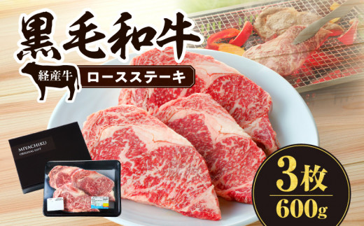 黒毛和牛(経産牛)ロースステーキ3枚 計600g_M132-079宮崎県宮崎市17000肉牛肉