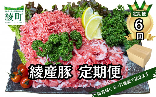 綾町産 豚こま&ミンチ1.5kg【全6回定期便】(0023-010)宮崎県綾町57000肉豚肉