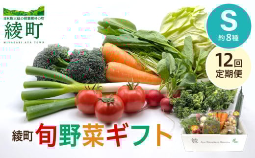 【12回定期便】綾町旬野菜ギフト〈 Sサイズ/約8種 〉1〜2人分 産地直送 野菜セット 詰め合わせ 新鮮 有機栽培 採れたて 人参 トマト じゃがいも 玉ねぎ きゅうり さつまいも 芋 ねぎ 小松菜