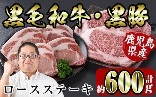 i364 鹿児島県産黒豚・黒毛和牛詰め合わせ(黒毛和牛ロースステーキ200g、黒豚ロースステーキ400g) 牛肉 豚肉 国産 鹿児島県産 詰め合わせ ロース ステーキ 食べ比べ 冷凍 おかず 焼肉 BBQ バー