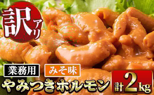 i489 《業務用・訳あり》やみつきホルモンみそ味(計2kg・1kg×2P) 豚肉 ホルモン 味付き 味噌 みそ スパイス 訳アリ 業務用 簡単調理 おかず 晩御飯 夕食 【ナンチク】鹿児島県出水市12000肉豚肉