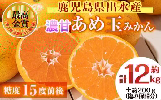 i571 <先行予約受付中!2025年11月中旬〜2026年1月下旬の間に発送予定>【特別栽培・最高金賞】温州みかん日本一!濃甘あめ玉みかん(計約12kg・6kg×2箱+傷み保障 約200g(3〜4玉)  みかん 蜜柑