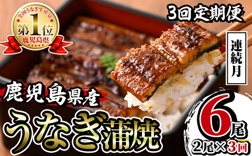 i853-A <定期便・計3回(連続月)>鹿児島県産うなぎ蒲焼2尾セット<(約140g×2・計約280g)×全3回> うなぎ 鰻 ウナギ 2尾 蒲焼き 国産 鹿児島県産 焼きたて 生産量日本一 真空パック おかず 晩御