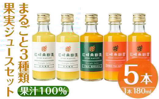 i990-D まるごと3種類果実ジュースセット(180ml×5本・全3種)飲料 ジュース みかん 蜜柑 詰合せ 果汁 100% 河内晩柑 不知火 温州みかん 無着色 無香料 ストレートジュース 安心安全 ギフト 贈り