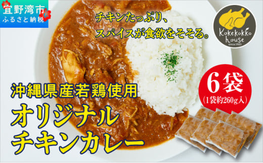 沖縄県産若鶏使用 オリジナルチキンカレー (1袋 約260g)  6袋セット | とりの丸焼こけこっこハウス | トマトベース オリジナル スパイス お肉たっぷり にんにくたっぷり 辛さ控え目 ヘルシー |