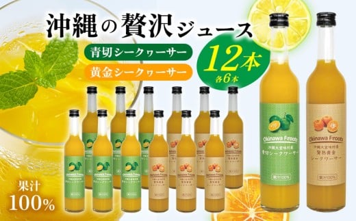 沖縄の贅沢ジュース 12本 <青切シークヮサー・黄金シークヮサー 各6本> KS1010 青切り 黄金 くがに シークヮーサー 熱中症対策 ノビレチン ストレート 調味料 ジュース 飲み物 お取り寄せ