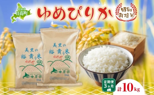 3ヵ月定期便 田中農園 令和6年産 ゆめぴりか 10kg 米 こめ コメ 白米 白飯 ご飯 ごはん ふっくら つややか 豊かな甘み ほどよい粘り 特別栽培 北海道 日高町北海道日高町58000米・パン白米