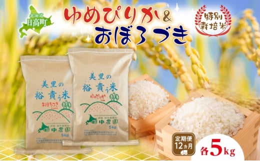 12ヵ月定期便 田中農園 令和6年度 ゆめぴりか&おぼろづき 各5kg 食べ比べ セット 米 こめ コメ 白米 白飯 ご飯 ごはん ふっくら つややか 豊かな甘み ほどよい粘り 特別栽培 日高町北海道日