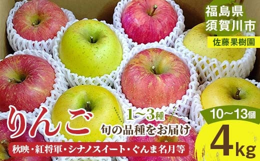 りんご <佐藤果樹園> 4kg 10〜13個 1〜3種類 F7X-0218福島県須賀川市12000果物・フルーツりんご・梨