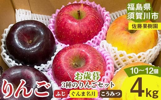りんご <佐藤果樹園> 御歳暮 3種のりんごセット 4kg 10〜12個 F7X-0217福島県須賀川市16000果物・フルーツりんご・梨