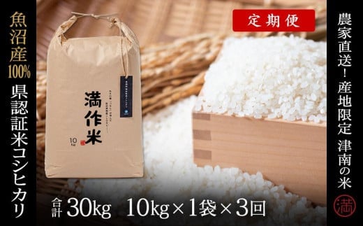 【 定期便 3ヶ月 】 米 10kg × 3回 令和7年産 新米 魚沼産 コシヒカリ 特別栽培米 県認証 | BLコシヒカリ お米 おこめ 白米 精米 ブランド米 おすすめ 人気 新潟県 津南町新潟県津南町141000米・パ