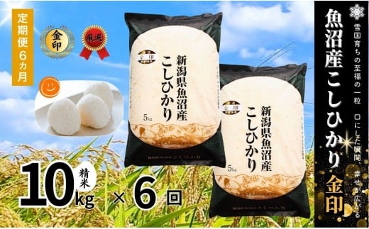 【 定期便 6ヶ月 】 高食味米 10kg ( 5kg × 2袋 ) × 6回 令和7年産 新米 魚沼産 コシヒカリ 金印 ( 一等米の中から厳選 ) | 白米 精米 米 お米 新潟県 津南町新潟県津南町236000米・パン白米
